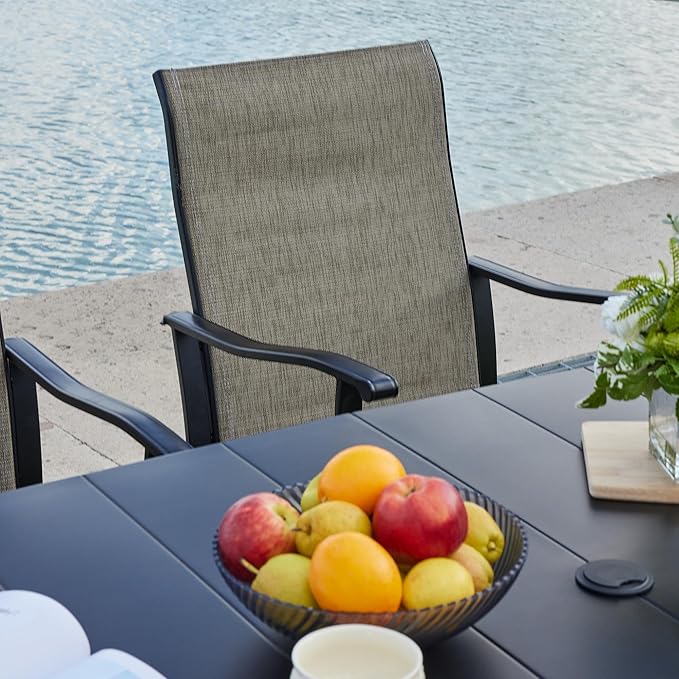 VICLLAX 9 Pieces Patio Dining Set, Patio Furniture Set of 8 Patio Swivel Dining Chairs and 60" Patio Spliced Round Tabletop, Mixed Brown Chairs & Black Tabletop