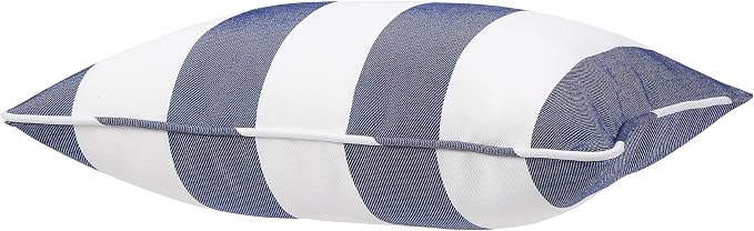 13 x 20 Inch Outdoor Lumbar Pillow with Insert Set of 2, Decorative Piping Edge Waterproof Fade Resistant Fluffy Throw Pillows for Patio Furniture Chair Bench Couch - Navy White Striped