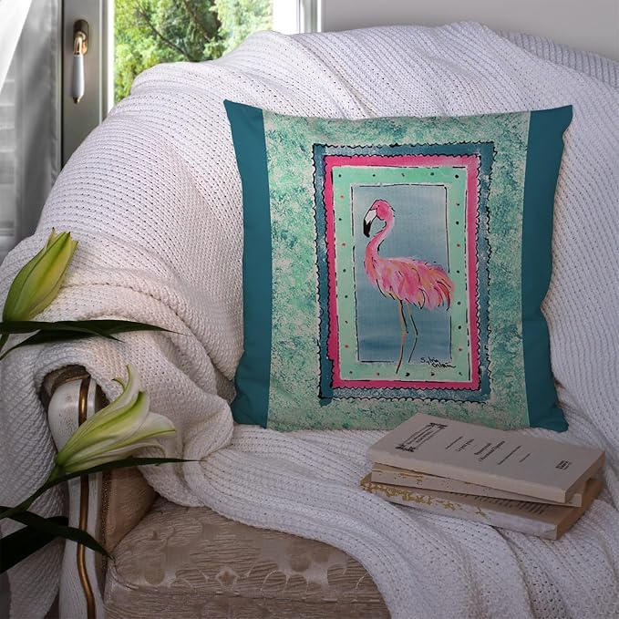 Caroline's Treasures 8107-CPW1414 Bird - Flamingo Fabric Decorative Pillow Machine Washable, Indoor Outdoor Decorative Pillow for Couch, Bed or Patio, 14Hx14W