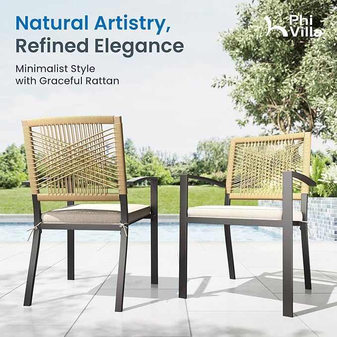 PHI VILLA 9pc Patio Dining Set, 57" Square Table, Wicker Chairs | Outdoor Dining Set for 8, Square Patio Dining Table Set with Patio Wicker Chairs for Garden, Porch, Backyard, Deck