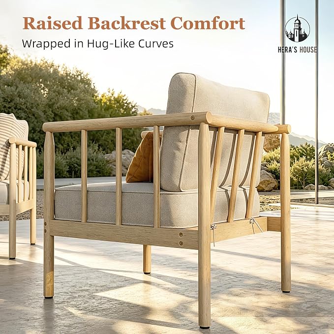 HERA'S HOUSE Patio Furniture,Acacia Wood Outdoor Sectional Sofa with 5.5" Ultra-Thick Cushions,Patio Conversation Set,Lawn Garden Backyard Couch Set with Nesting Tables,Beige