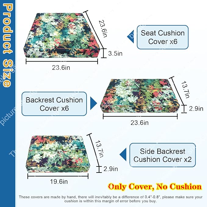 14 PCs Patio Cushion Covers, Furniture Cushion Slipcovers, 23.6"x23.6"x3.5" | Outdoor Cushion Slipcovers, Water Resistant Fabric, Zipper Design, Fits Patio Sectional Furniture