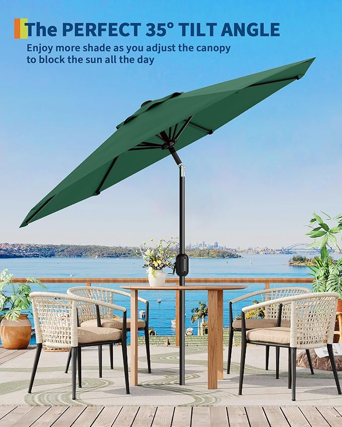 PeakPursuit 9FT Patio Umbrella Outdoor, Market Umbrella, Table Umbrella with Push Button Tilt and Crank, 8 Sturdy Ribs UV Protection Waterproof for Garden, Pool, Deck, Backyard