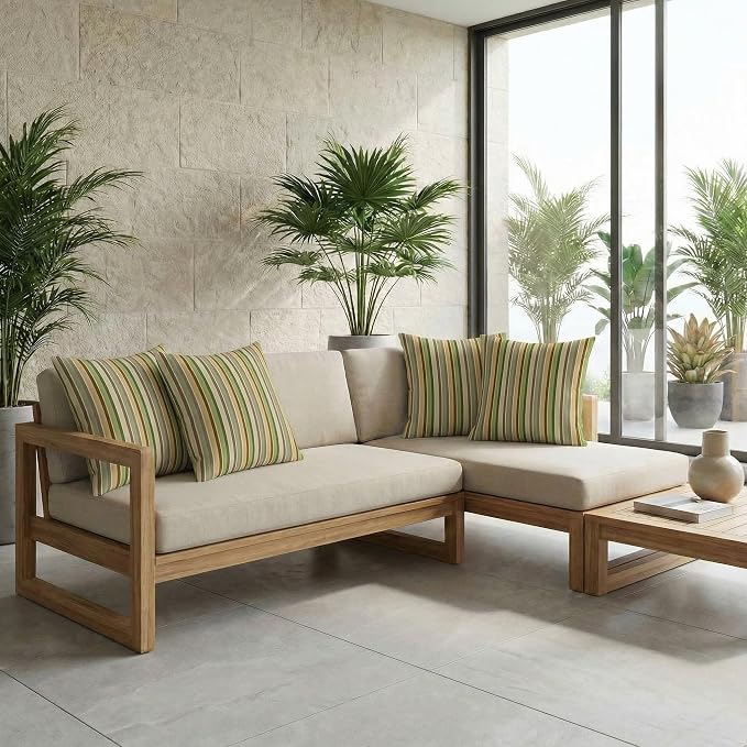 RSH DECOR: Sunbrella Square Throw Pillows Set of 4 | 17" x 17" | Water and Fade-Resistant Performance Fabric | Outdoor Pillow Covers with Down-Alternative Inserts | Made in USA (Samuel Meadows)
