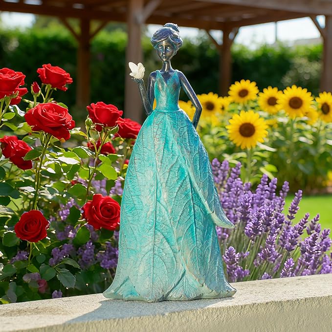VChymm Solar Fairy Statue Collection Home Decoration 12.9 in - Leaf Angel Girls Resin Home Garden Decor for Outside or Inside Rustic Fairy Garden Outdoor Yard Figurines Gifts for Women