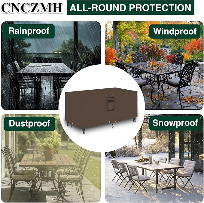 Heavy Duty Patio Furniture Covers Waterproof, 600D Outdoor Furniture Cover Waterproof for Sectional Sofa Couch, Outdoor Dining Table and Chair Set Covers 96''L x 64''W x 32''H, Brown