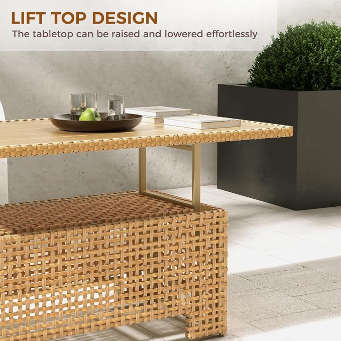 Grand patio 12-Piece Patio Wicker Furniture Set with Lift Top Coffee Storage Table, Outdoor Conversation Set Sectional Sofa with Water Resistant Thick Cushions, Cream