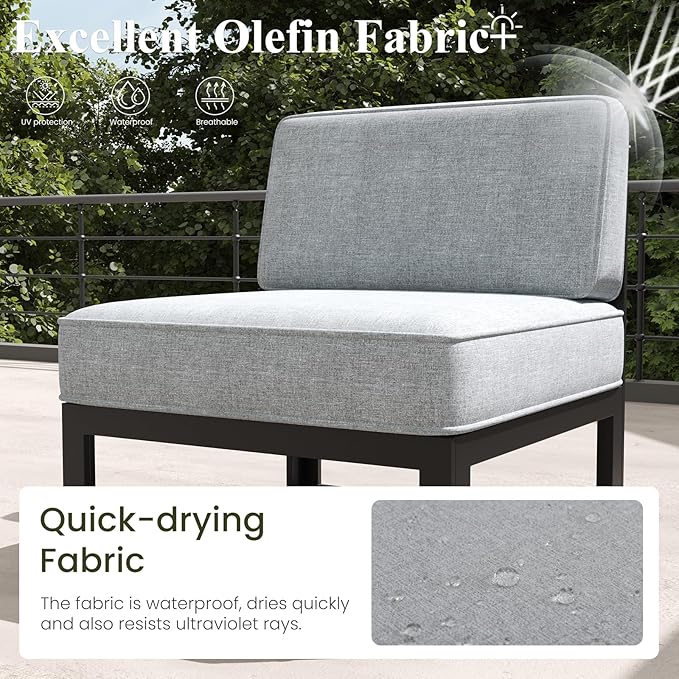 LayinSun Large Aluminum Patio Furniture Set with Fire Pit Table, 9 Pieces Modern Outdoor Conversation Set Sectional Metal Sofa Set with Olefin Cushion