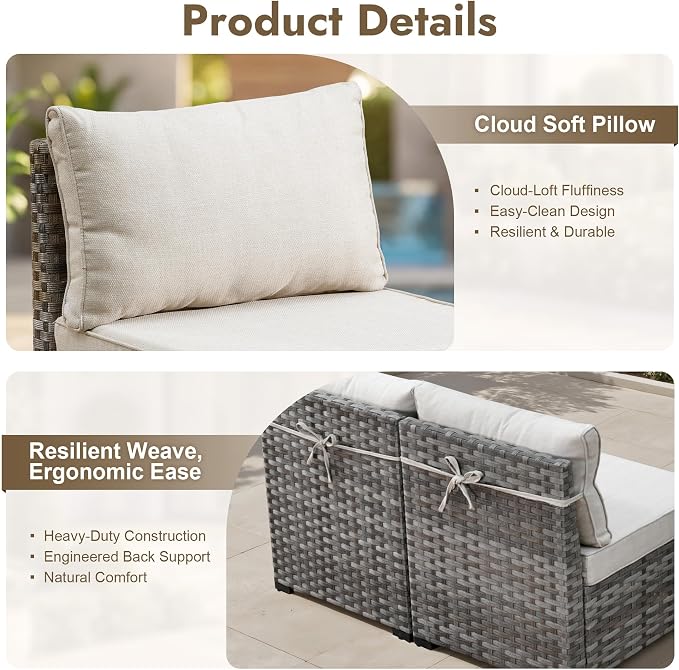 6 Pieces Patio Furniture Set, Wicker Outdoor Sectional Sofa with Coffee Table Comfy Cushions, Modern Modular Deep Seat Rattan Couch Conversation Set for Backyard Porch Yard,Beige