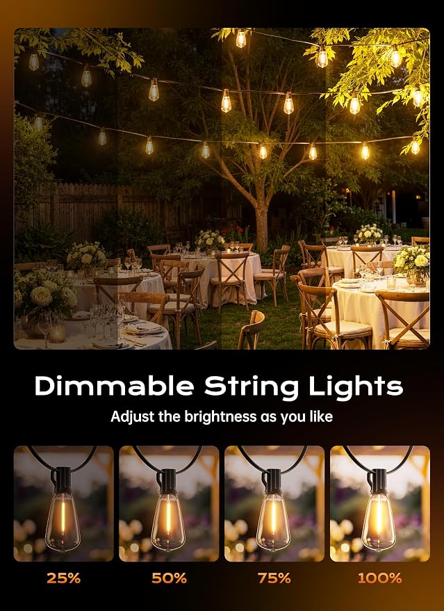 Minetom 55FT Outdoor String Lights with Remote, ST38 Patio Lights Dimmable | Waterproof LED Christmas Lights with 3 Modes, Shatterproof Connectable Outside Lights for Backyard Porch Deck Garden Decor