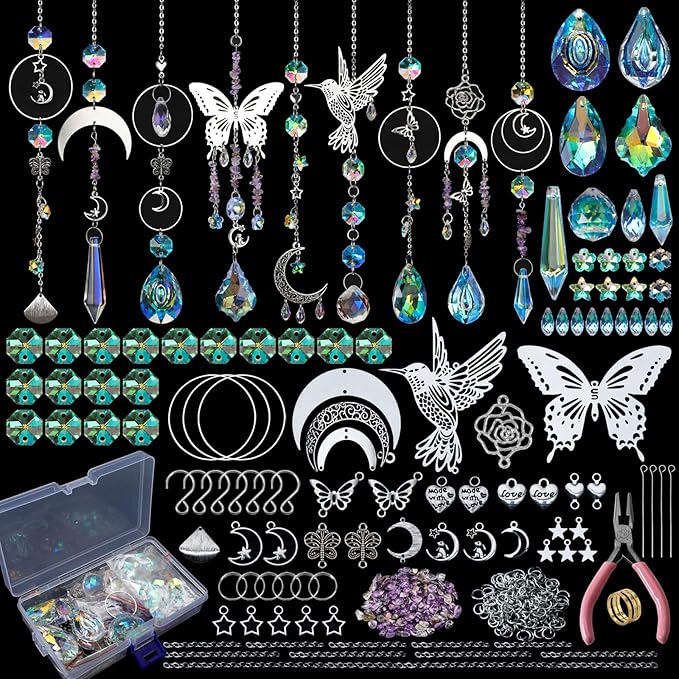 DIY Suncatchers Kit, 400pcs Sun Catchers Supplies Art and Crafts for Adults | Hanging Prism Sun Catcher with Crystals Rainbow Maker for Indoor Window Home Wedding Outdoor Garden Christmas Decor