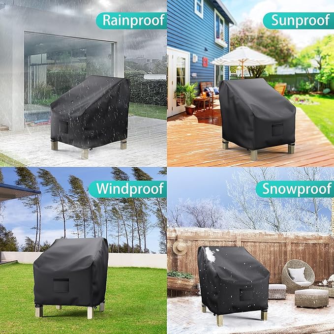 Patio Chair Covers for Outdoor Furniture Waterproof 2 Pack, Lawn Chair Covers 600D Heavy Duty Oxford Cloth, Large Covers for Lounge Lawn Deep Seat Black 29"W×30"D×36"H