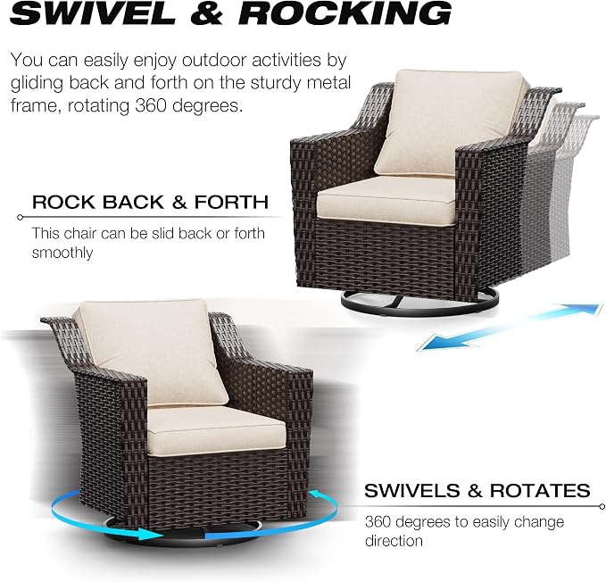 Joyside Wicker Patio Furniture Sets, 8 Pieces Upgraded Large Size Outdoor Furniture with Swivel Rocking Patio Chairs, Patio Dining Chair, 3-Seat Sofa, Outdoor Ottoman, Thick Cushions, Wide Armrest