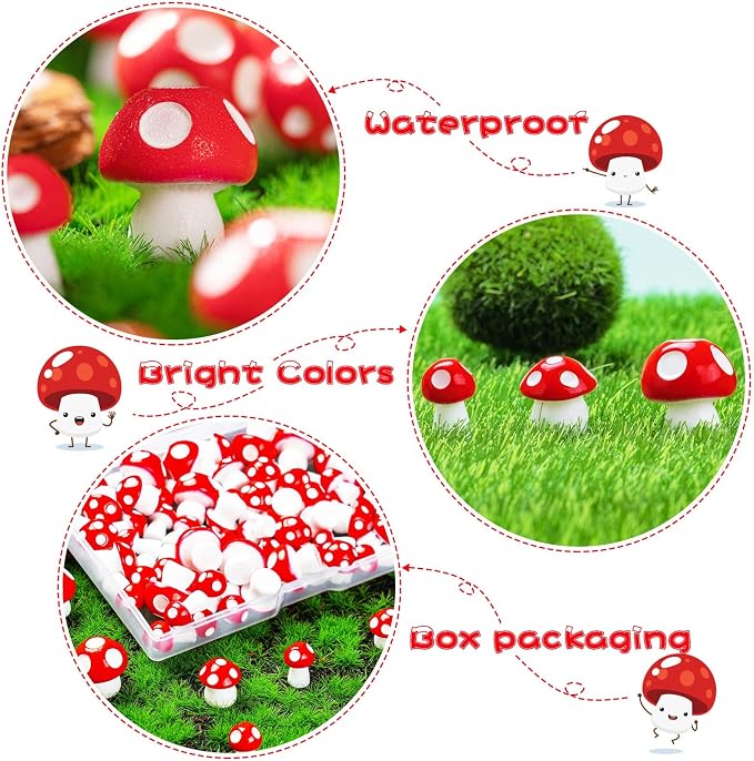 60 Pcs Mini Resin Mushrooms, 0.7" 0.5" 0.4" | Tiny Fairy Garden Decor, Little Fake Mushroom Miniatures Statue, For Bonsai Micro Landscape Craft