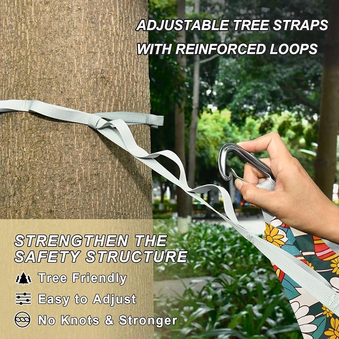 Camping Hammock Outdoor Hammocks for Outside Flowers Mushrooms Rainbows Beach Trees Portable Lightweight with Pockets Tree Straps Indoor