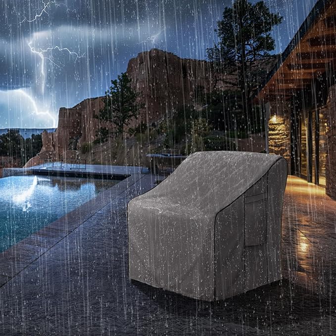 KylinLucky Patio Chair Covers 2-Pack 29"x30"x36" 600D, Waterproof Outdoor Dining Chair Covers with Security Straps & Easy Handles, Grey