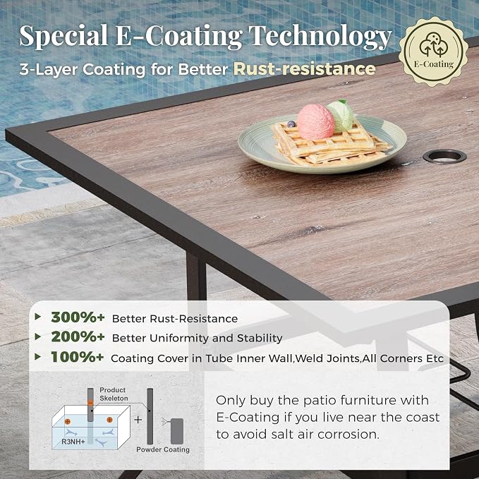 MIXPATIO 5 Pieces Patio Table and Chairs Set, 4 Person Outdoor Dining Furniture Set, 4 Red Textilene Chairs and 37" Wood-Like Table Top Table with Umbrella Hole, for Deck Backyard Lawn
