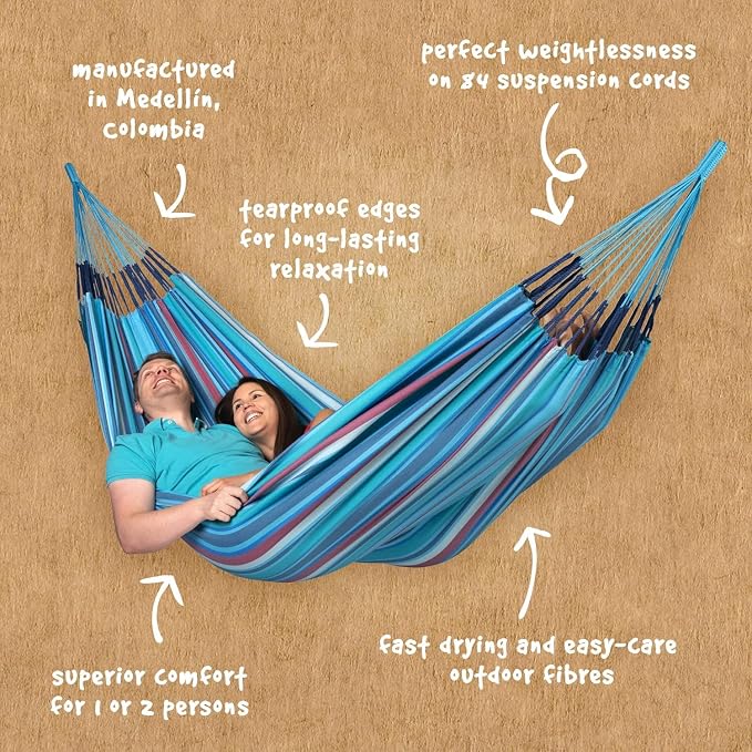 LA SIESTA Brisa Kingsize Outdoor Hammock — Colombian-Made Polypropylene, UV & Weather Resistant, for Backyard & Patio - Wave