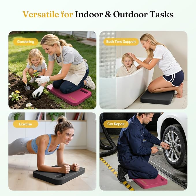Grenebo 2-Pack Kneeling Pads, Extra Thick, 17.3 x 11 x 1.6 in, Black Pink | Soft NBR Foam Cushion for gardening kneeling pad use, Knee pad support for Gardening, Baby Bathing, Exercise and Work