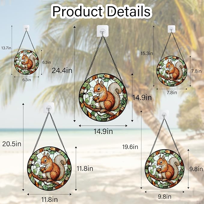 DASTOLL Stained Glass Window Hanging, Squirrel on a Branch Suncatcher Diamond Glass Panel Animal Sun Catchers Decor for Birthday for Women, Men, Wife, Aunt, and Mom 14.9x14.9 in