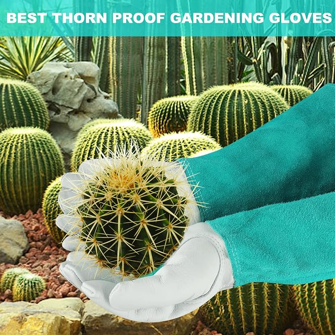 Gardening Gloves for Women Men, Long Thorn Proof Rose Pruning Glove | Womens Long Leather Garden Glove, Heavy Duty Gauntlet, Work Glove for Weeding, Yard Planting, Best Garden Gifts for Gardener
