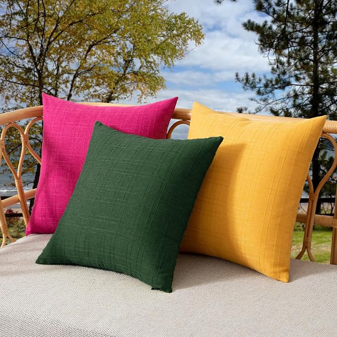 Kevin Textile Outdoor Waterproof 22”x22” Pillow Covers 2 Pack, Army Green | Water Resistant, Soft Faux Linen-cotton Yarn-dyed Woven Texture Throw Pillow Covers for Tent Patio Garden Couch Sofa