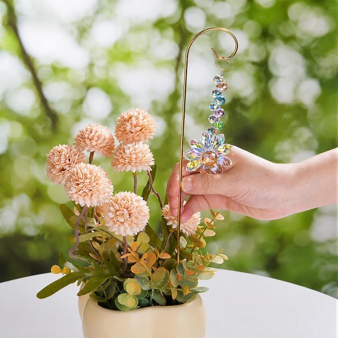 6 Pcs Colorful Crystal Sunflower Suncatcher Garden Stake with Trellis Decor | Crystal Sunflower Sun Catchers Garden Stake with Golden Small Trellis plant Decorations for Pots Patio Lawn Yard Home