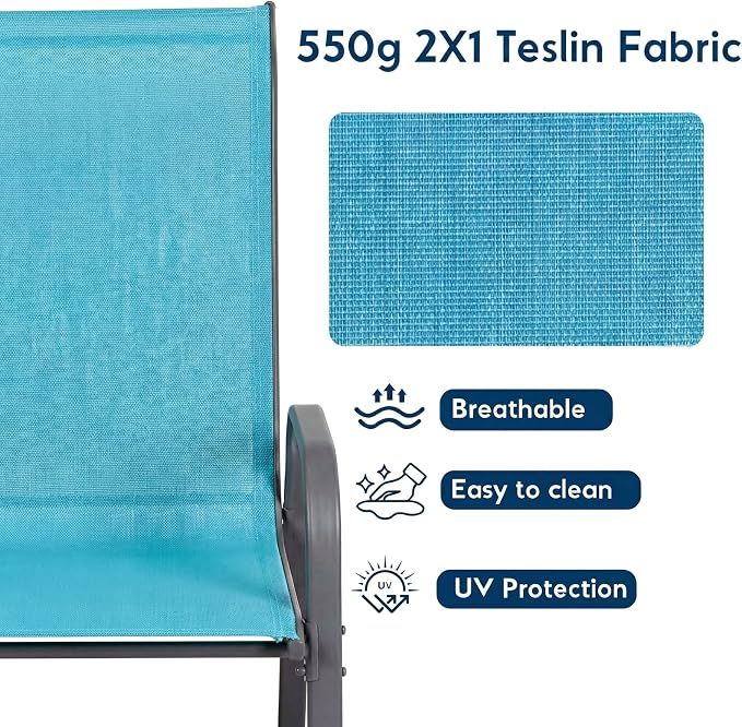 Arlopu 5 Piece Outdoor Patio Dining Set (Umbrella not Included), Porch Furniture with 4 Textline Chairs, 1 Square Glass Table for Garden, Backyard and Poolside, Lawn (Blue)