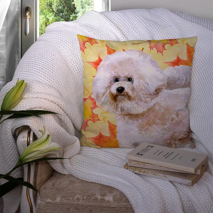Caroline's Treasures BB9966PW1414 Bichon Frise #2 Fall Fabric Decorative Pillow, Yellow Machine Washable, Indoor Outdoor Decorative Pillow for Couch, Bed or Patio, 14Hx14W