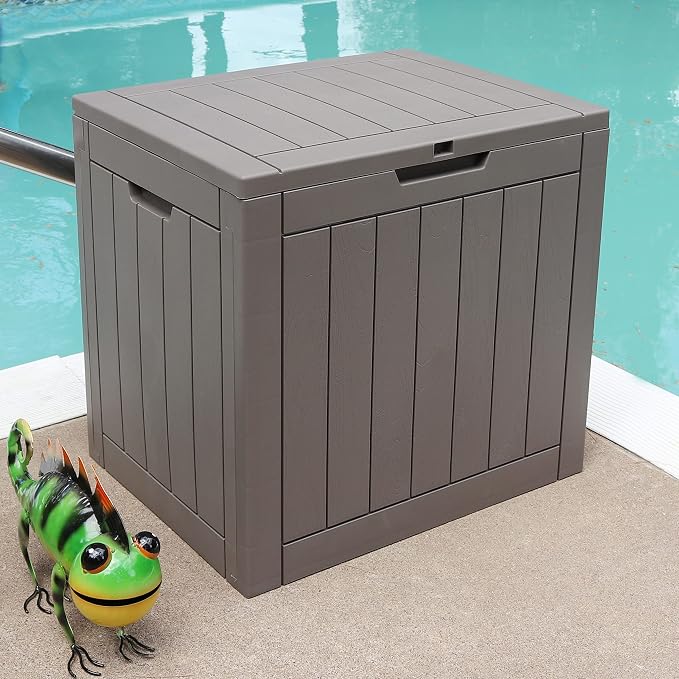 Sunnydaze Outdoor Deck Box - Lockable Package Delivery Box - Weather-Resistant Outdoor Storage Bin - 32-Gallon Faux Plank - Driftwood