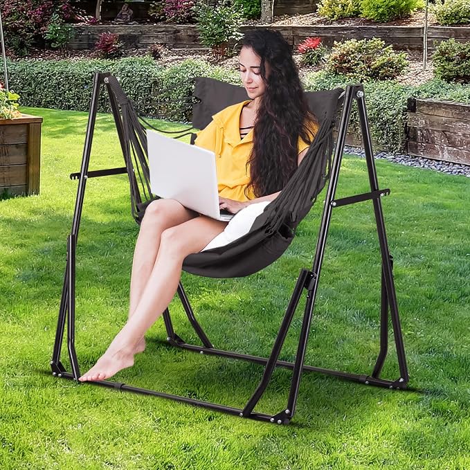 2 in 1 Hammock with Stand, Outdoor Hammock Swing Chair with Portable Heavy Duty Stand, Multi-Functional Hammock Stand 480 lbs Weight Capacit-Gray