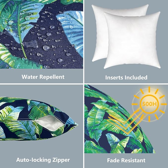 LVTXIII Outdoor/Indoor Throw Pillows, Decorative Throw Pillows with Inserts, 18"x18" Square Pillows for Bed, Couch, Sofa and Patio Furniture (Set of 2, Hanalei Lagoon)