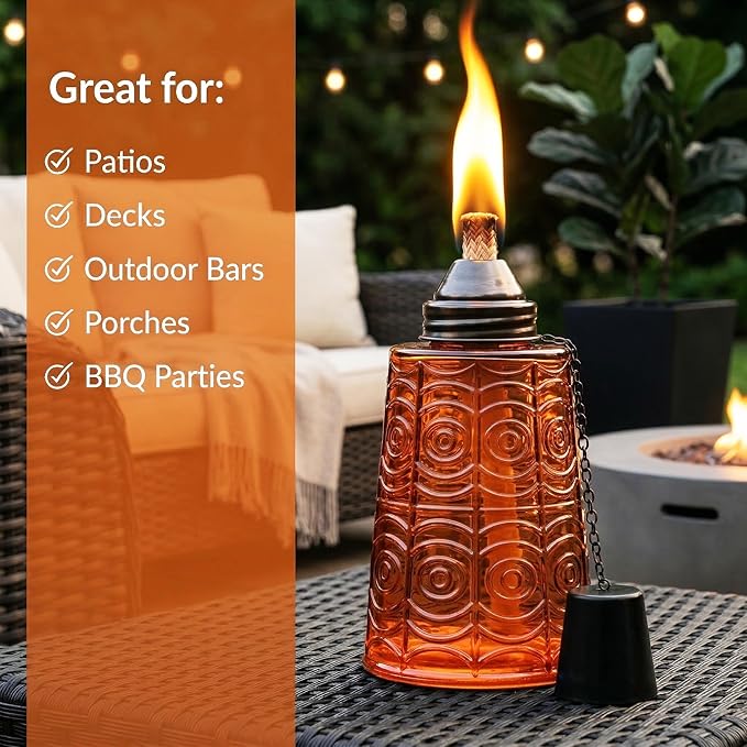Seraphic Citronella Table Top Torches for Outdoor Patio, 16oz Decorative Glass Torch Citronella Candles for Outside Deck, Garden, Parties, Set of 3, Amber