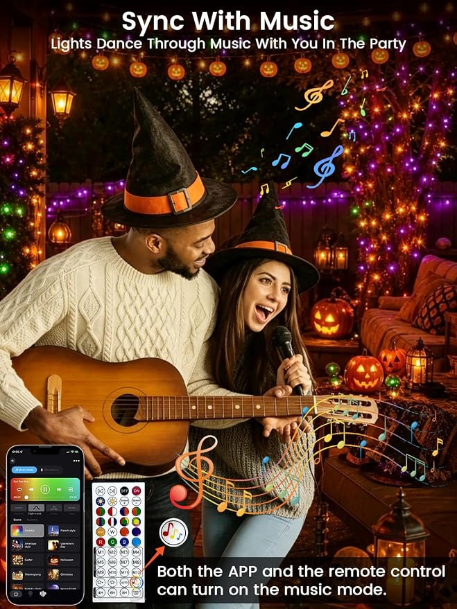 400 LED Smart Color Changing Fall String Lights APP & Remote for Halloween | 131 FT Halloween Twinkle Lights IP44 Waterproof, Timer, Music Sync, Multiple Colors & Modes Outdoor Christmas Fall Decoration