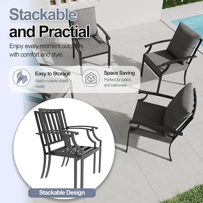 7 Piece Outdoor Dining Set for 6, Metal Patio Table and Chairs with Cushions, Patio Furniture Set with 2 Swivel Chairs, Rectangular Patio Dining Table with Umbrella Hole, Lawn Deck, Yard-Grey