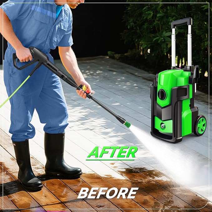 Electric Pressure Washer, 5000 PSI 4.0 GPM Heavy Duty Power Washer, with 4 Nozzles,Foam Cannon,33FT Hose Reel and 500ml Soap Bottle for Home/Cars(Light Green)