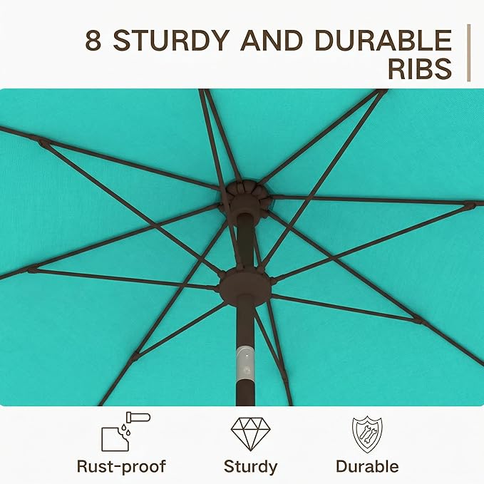 Kingdura 9FT Outdoor Patio Umbrella, Market Table Umbrella with Push Button Tilt and Crank, 8 Sturdy Fiberglass Ribs, UV Protection for Pool, Lawn, Deck, Backyard, Garden (Tiffany blue)