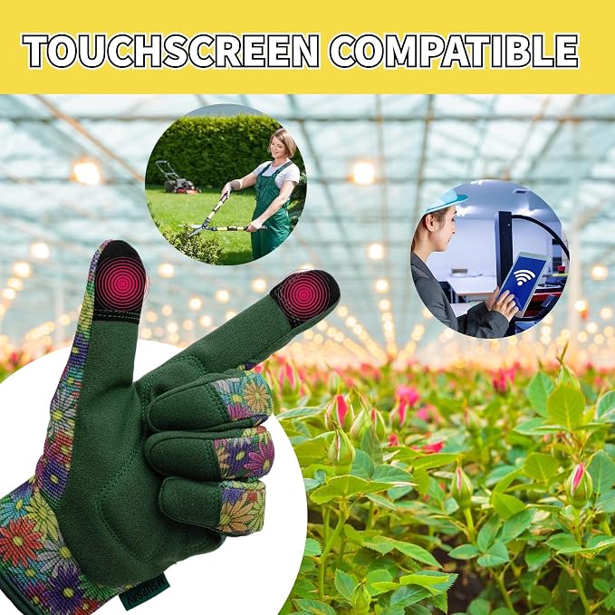 Cute Pattern Gardening Gloves,Thornproof Garden Glove,Gardener Gift | Gardening Gifts for Women,Touchscreen,Tender Thornproof,Cute Pattern,Protection Palm,Machine Washable,Adjustable Cuff