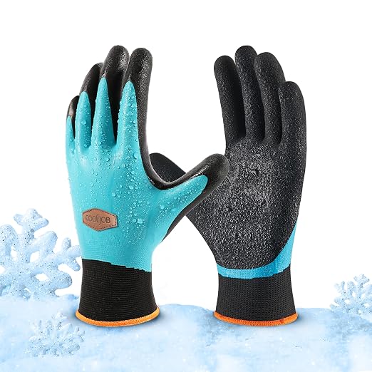 COOLJOB Waterproof Winter Freezer Gloves for Working Gardening Fishing Construction Worker, Double Coated Rubber for Warehouse Cold Refrigeration House, 1 Pair Medium Blue