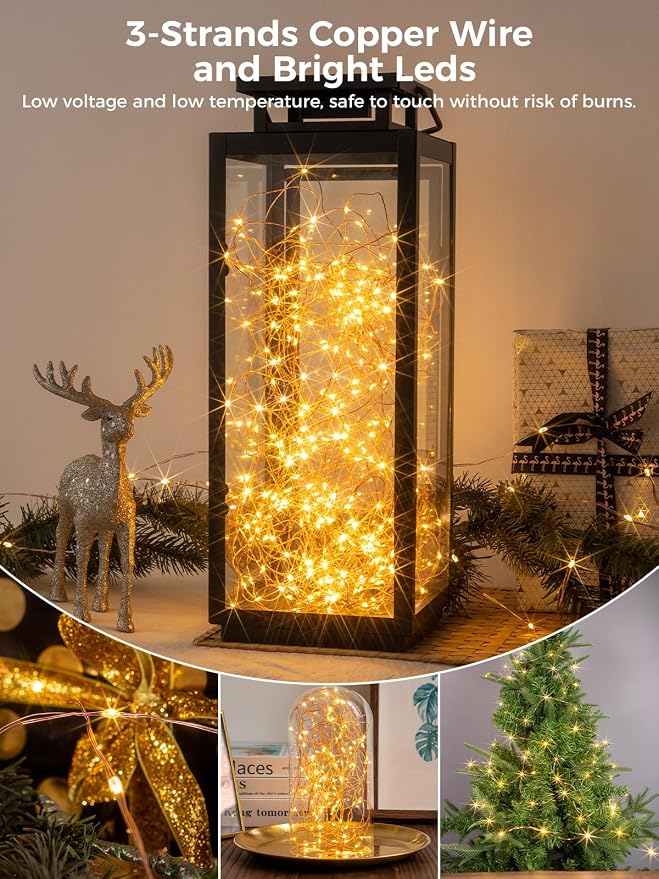 Solar String Lights for Outside,200FT 600 LEDs Solar Fairy Lights,Waterproof 8 Modes Button Outdoor String Light for Patio Garden Backyard Tree Wedding Christmas,Copper Wire,Warm White