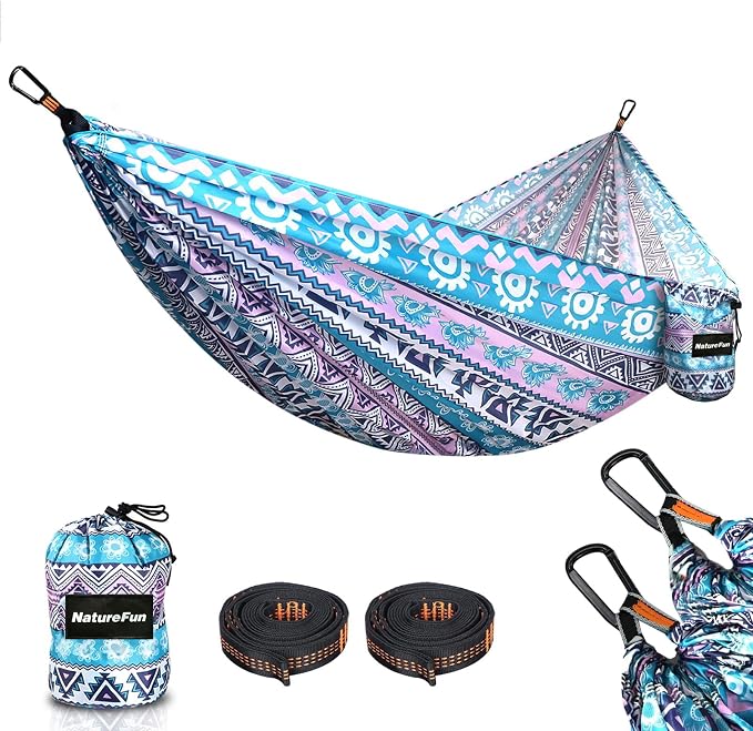 NATUREFUN Ultra-Light Travel Camping Hammock | 300kg Load Capacity,Breathable,Quick-Drying | 2 x Premium Carabiners,2 x Nylon Slings Included | Outdoor Indoor Garden