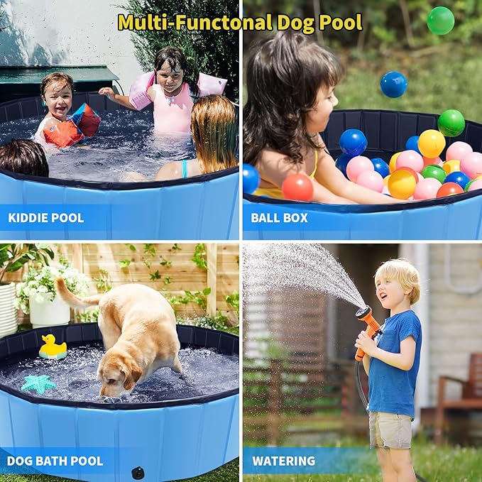 CACSPS Foldable Dog Pool, 47" x 12" Kiddie Pool with Hard Plastic, Non-Slip Dog Bath Tub for Outdoor Backyard, Collapsible Dog Swimming Pool for Kids Dogs Pets (Blue)