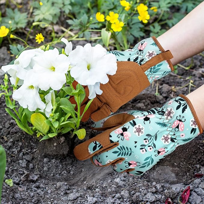 Pleneal Gardening Gloves for Women, Garden Gloves Protective Working Gloves | Abrasion Resistant, Double-Layer Padded Palm, Breathable & Sweat-Absorbent Back, Elastic Wrist Closure, Flexible & Ergonomic