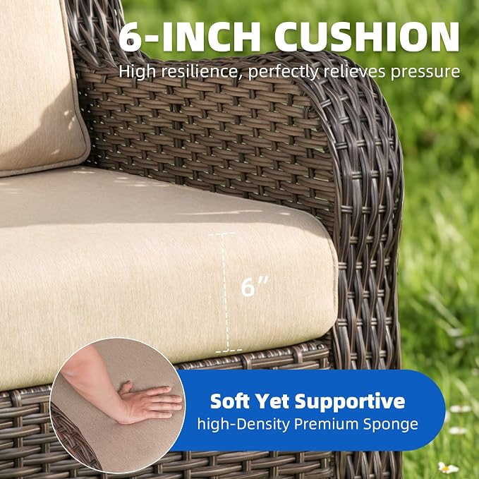3-Piece Outdoor Swivel Chairs with Side Table, Glider Rocking Chair with 6" Thick Cushions, Weather-Resistant Wicker Patio Furniture Set, for Yard, Poolside, Patio, Porch, Deck