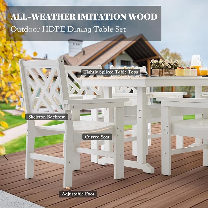 HDPE Dining Table Set for 10,12-Piece Outdoor Table and Chairs Include 10 Dining Chairs and 2 Pcs 62.5" Patio Dining Table with Umbrella Hole (White)
