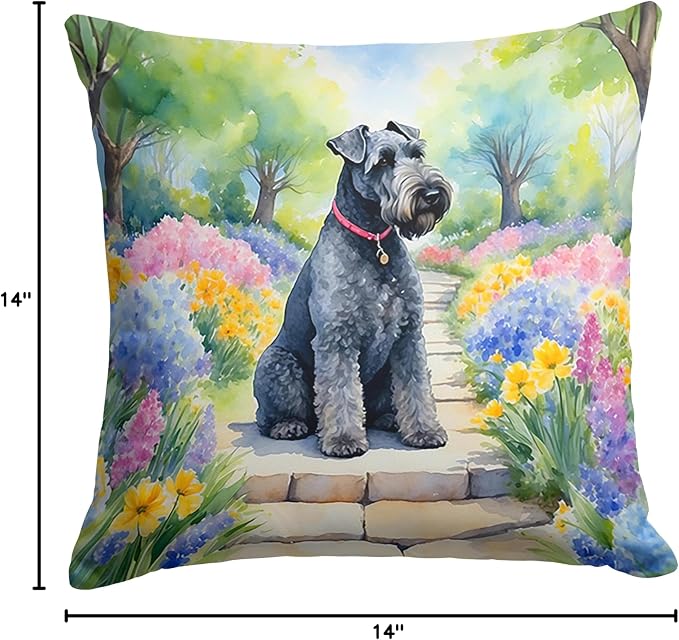 Caroline's Treasures Kerry Blue Terrier Spring Path Throw Pillow Machine Washable, Indoor Outdoor Decorative Pillow for Couch, Bed or Patio, 14Hx14W