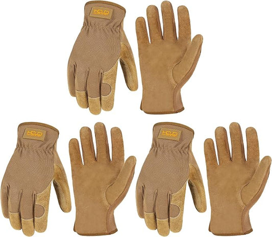 HANDLANDY Leather Gardening Gloves, Leather Work Gloves for Men Women | Durable Utility Men Women Garden Yard Working Glove, for Landscaping, Mechanic, Construction, Driving, Farming, Ranching