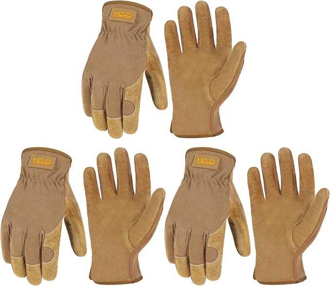 HANDLANDY Leather Gardening Gloves, Leather Work Gloves for Men Women | Durable Utility Men Women Garden Yard Working Glove, for Landscaping, Mechanic, Construction, Driving, Farming, Ranching