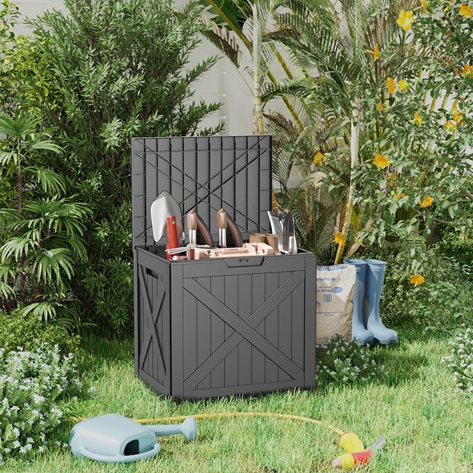 32 GallonOutdoor Storage Box,Resin Deck Boxes Waterproof, IndoorOutdoor Bin for Package Delivery, Patio Cushions, Gardening Tools, Lockable, UV Resistant