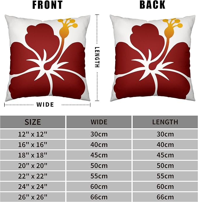 Tropical Plant Decor Pillow Covers 18x18 Set of 2 Summer Hawaiian Home Decor Throw Pillow Covers Red Flowers Petals Linen Square Pillowcase for Living Room Couch Sofa Patio